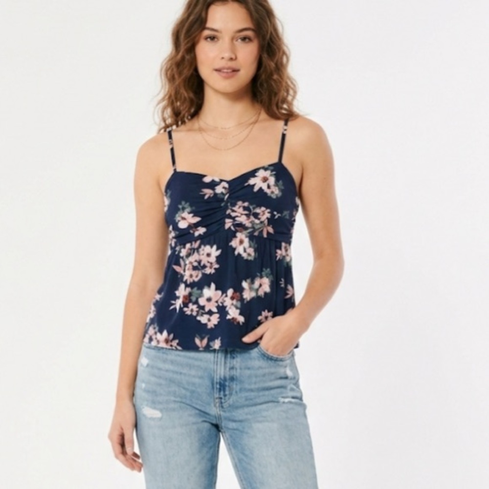 Maurices NWOT Navy Blue Floral Camisole Lined Adjustable Stras Tank Top Blouse